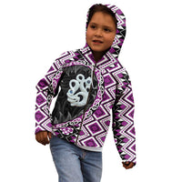 Purple Taniko Motif Aotearoa Manaia and Silver Fern Kid Hoodie LT03 - Polynesian Pride
