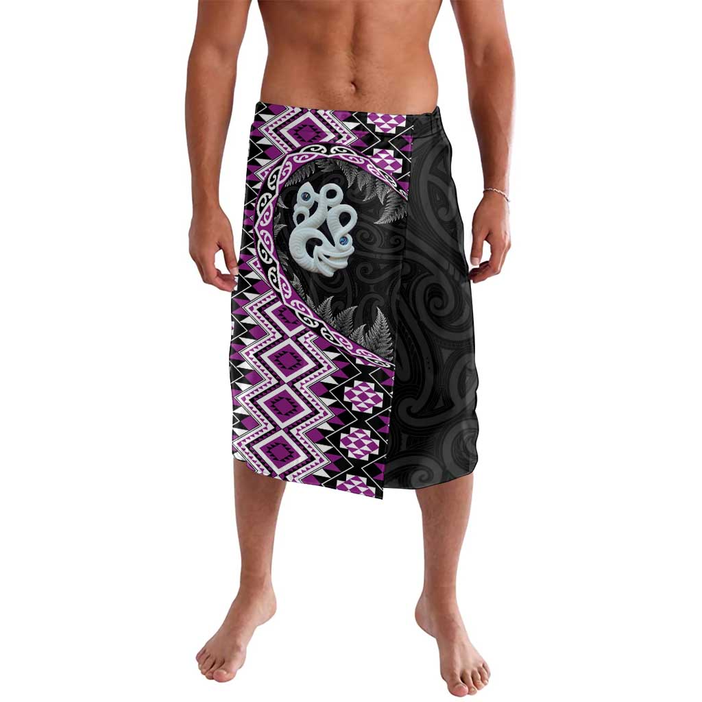 Purple Taniko Motif Aotearoa Manaia and Silver Fern Lavalava LT03 Purple - Polynesian Pride