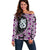 Purple Taniko Motif Aotearoa Manaia and Silver Fern Off Shoulder Sweater