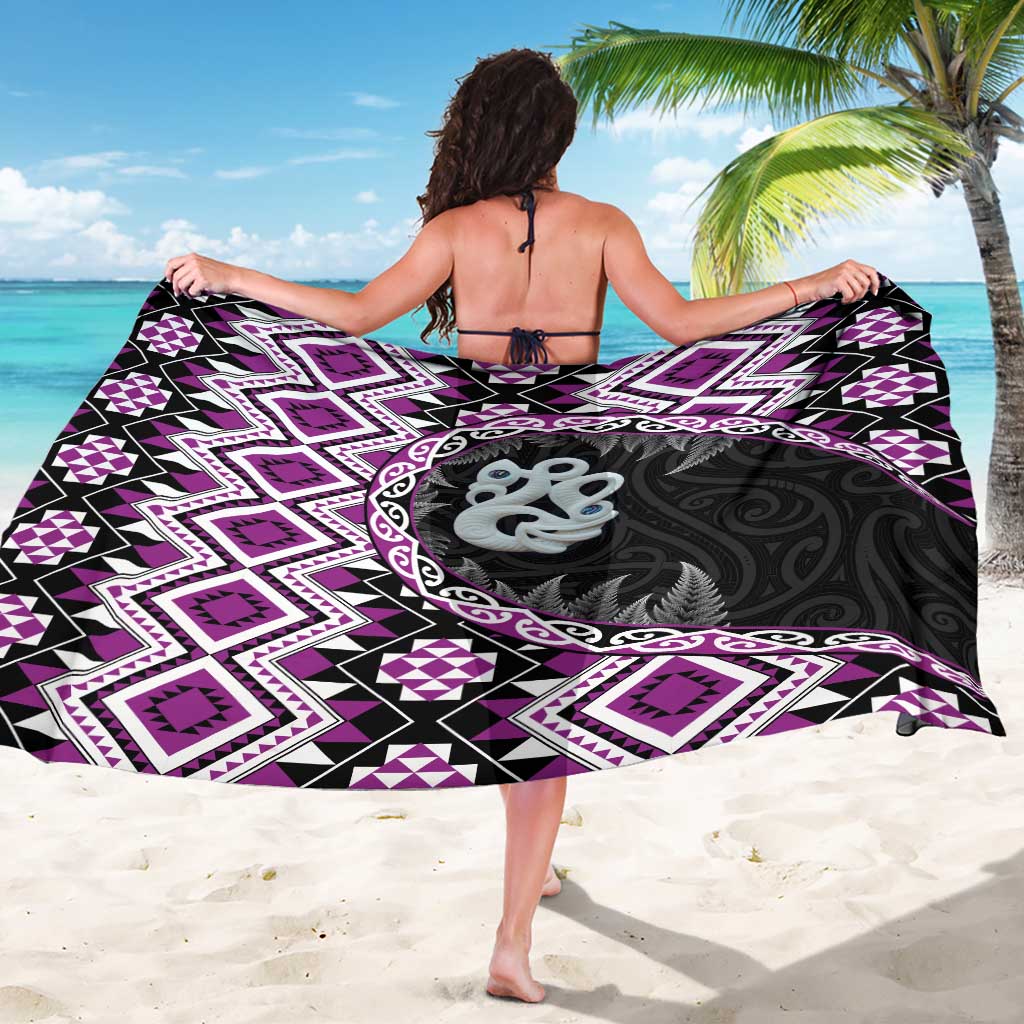 Purple Taniko Motif Aotearoa Manaia and Silver Fern Sarong LT03 - Polynesian Pride