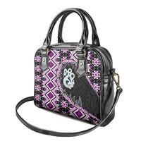 Purple Taniko Motif Aotearoa Manaia and Silver Fern Shoulder Handbag LT03 - Polynesian Pride