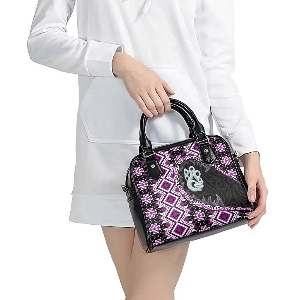 Purple Taniko Motif Aotearoa Manaia and Silver Fern Shoulder Handbag LT03 - Polynesian Pride