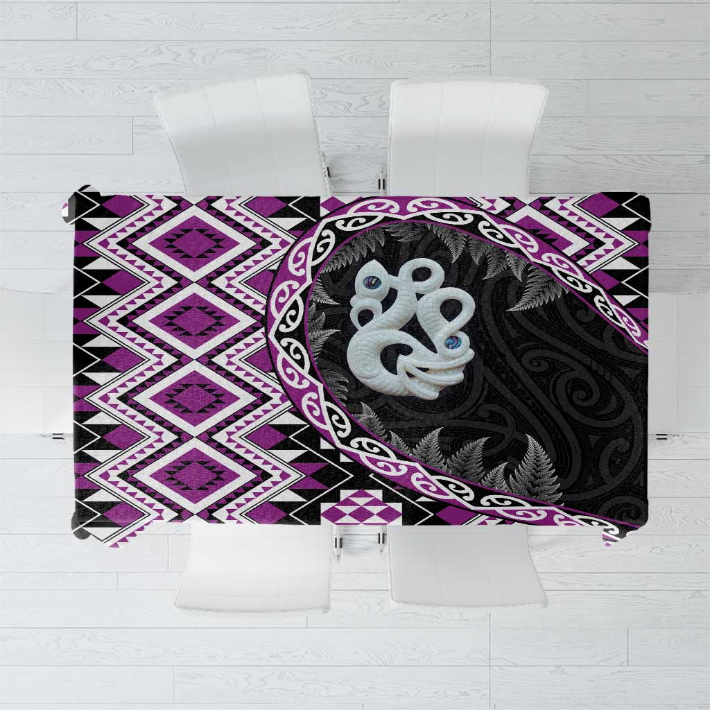 Purple Taniko Motif Aotearoa Manaia and Silver Fern Tablecloth LT03 Purple - Polynesian Pride