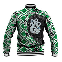 Green Taniko Motif Aotearoa Manaia and Silver Fern Baseball Jacket LT03 - Polynesian Pride