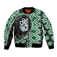 Green Taniko Motif Aotearoa Manaia and Silver Fern Bomber Jacket LT03 Unisex Green - Polynesian Pride