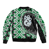 Green Taniko Motif Aotearoa Manaia and Silver Fern Bomber Jacket LT03 - Polynesian Pride