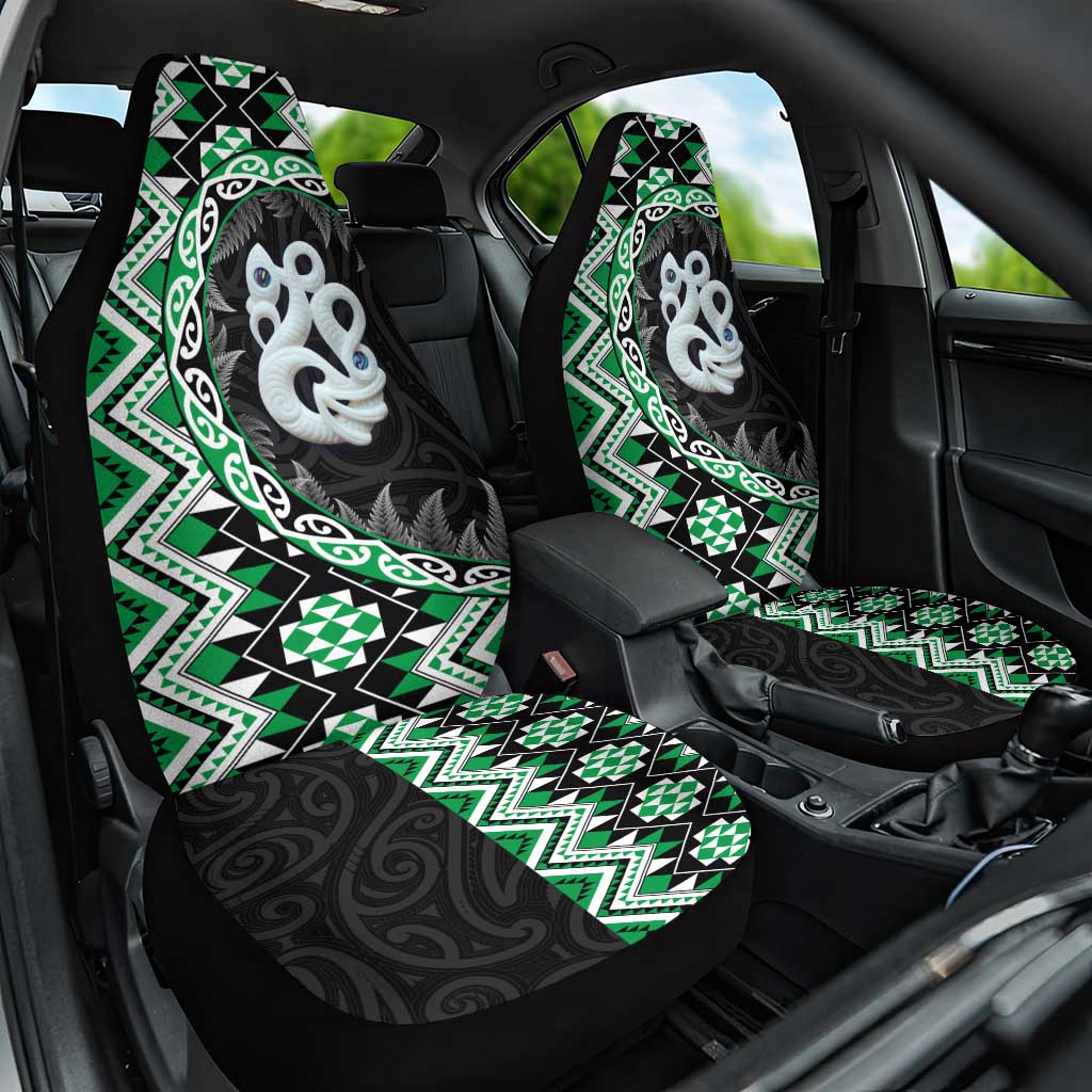 Green Taniko Motif Aotearoa Manaia and Silver Fern Car Seat Cover LT03 One Size Green - Polynesian Pride