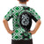 Green Taniko Motif Aotearoa Manaia and Silver Fern Family Matching Long Sleeve Bodycon Dress and Hawaiian Shirt