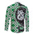 Green Taniko Motif Aotearoa Manaia and Silver Fern Family Matching Long Sleeve Bodycon Dress and Hawaiian Shirt