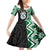 Green Taniko Motif Aotearoa Manaia and Silver Fern Family Matching Off Shoulder Short Dress and Hawaiian Shirt