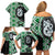 Green Taniko Motif Aotearoa Manaia and Silver Fern Family Matching Off Shoulder Short Dress and Hawaiian Shirt