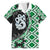 Green Taniko Motif Aotearoa Manaia and Silver Fern Family Matching Off Shoulder Short Dress and Hawaiian Shirt