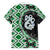 Green Taniko Motif Aotearoa Manaia and Silver Fern Family Matching Off Shoulder Short Dress and Hawaiian Shirt