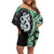 Green Taniko Motif Aotearoa Manaia and Silver Fern Family Matching Off Shoulder Short Dress and Hawaiian Shirt