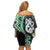 Green Taniko Motif Aotearoa Manaia and Silver Fern Family Matching Off Shoulder Short Dress and Hawaiian Shirt