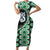 Green Taniko Motif Aotearoa Manaia and Silver Fern Family Matching Short Sleeve Bodycon Dress and Hawaiian Shirt