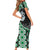 Green Taniko Motif Aotearoa Manaia and Silver Fern Family Matching Short Sleeve Bodycon Dress and Hawaiian Shirt