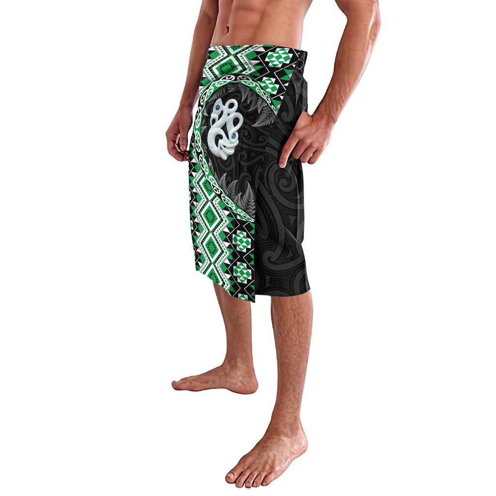 Green Taniko Motif Aotearoa Manaia and Silver Fern Lavalava LT03 - Polynesian Pride