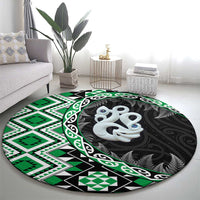 Green Taniko Motif Aotearoa Manaia and Silver Fern Round Carpet LT03 - Polynesian Pride