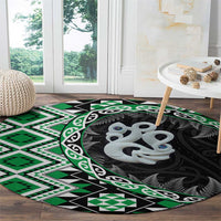 Green Taniko Motif Aotearoa Manaia and Silver Fern Round Carpet LT03 - Polynesian Pride