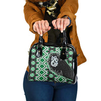 Green Taniko Motif Aotearoa Manaia and Silver Fern Shoulder Handbag LT03 One Size Green - Polynesian Pride
