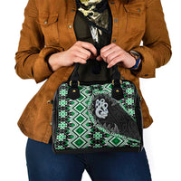 Green Taniko Motif Aotearoa Manaia and Silver Fern Shoulder Handbag LT03 - Polynesian Pride