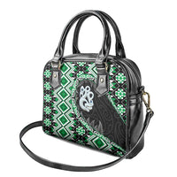 Green Taniko Motif Aotearoa Manaia and Silver Fern Shoulder Handbag LT03 - Polynesian Pride