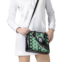 Green Taniko Motif Aotearoa Manaia and Silver Fern Shoulder Handbag LT03 - Polynesian Pride