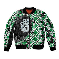 Green Taniko Motif Aotearoa Manaia and Silver Fern Sleeve Zip Bomber Jacket LT03 Unisex Green - Polynesian Pride