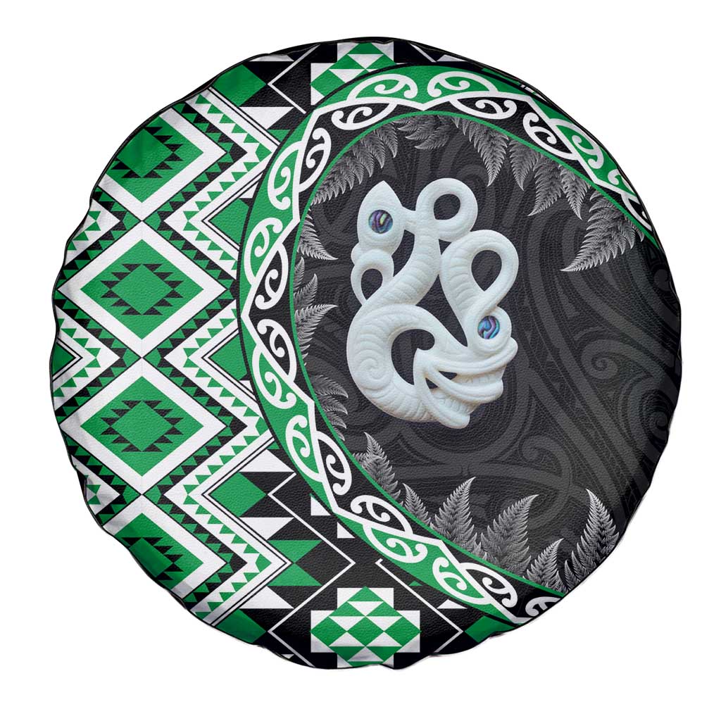 Green Taniko Motif Aotearoa Manaia and Silver Fern Spare Tire Cover LT03 - Polynesian Pride