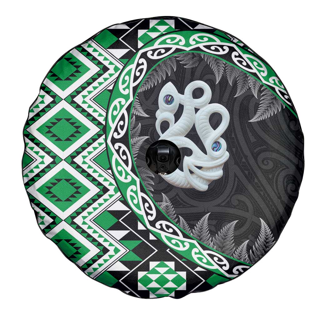 Green Taniko Motif Aotearoa Manaia and Silver Fern Spare Tire Cover LT03 - Polynesian Pride
