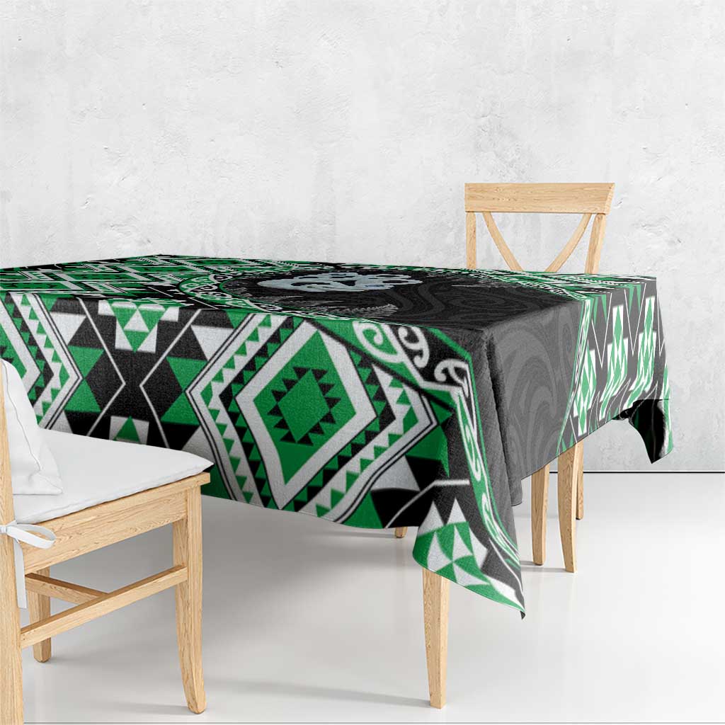 Green Taniko Motif Aotearoa Manaia and Silver Fern Tablecloth LT03 - Polynesian Pride