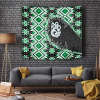 Green Taniko Motif Aotearoa Manaia and Silver Fern Tapestry LT03 Green - Polynesian Pride
