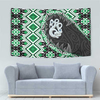Green Taniko Motif Aotearoa Manaia and Silver Fern Tapestry LT03 - Polynesian Pride