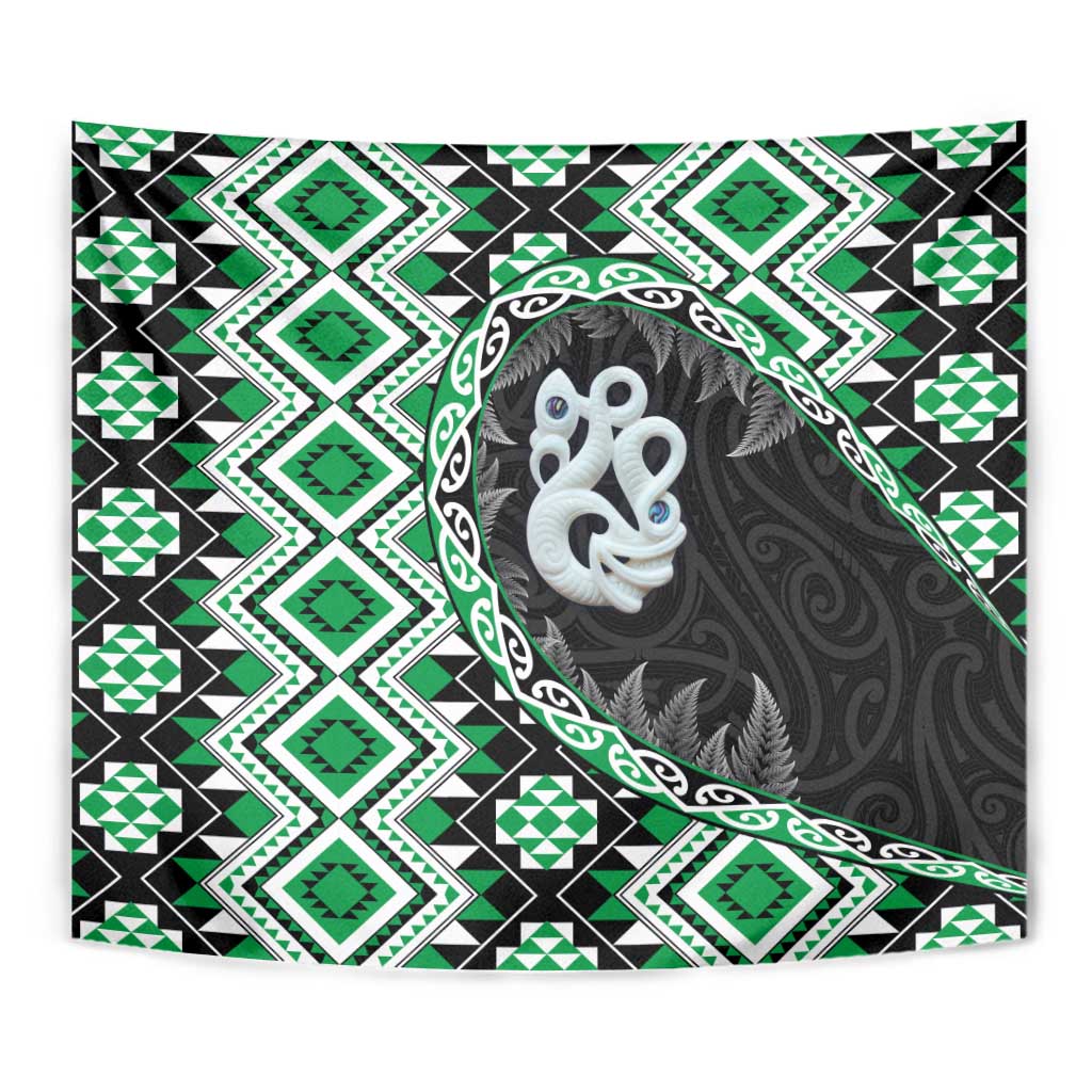 Green Taniko Motif Aotearoa Manaia and Silver Fern Tapestry LT03 - Polynesian Pride