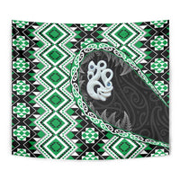 Green Taniko Motif Aotearoa Manaia and Silver Fern Tapestry LT03 - Polynesian Pride