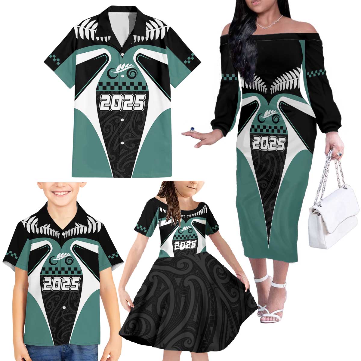 Custom New Zealand Bicycle 2025 Family Matching Off The Shoulder Long Sleeve Dress and Hawaiian Shirt