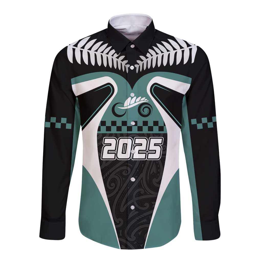 Custom New Zealand Bicycle 2025 Long Sleeve Button Shirt LT03 Unisex Black-Teal - Polynesian Pride