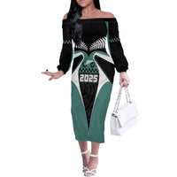 Custom New Zealand Bicycle 2025 Off The Shoulder Long Sleeve Dress LT03 Women Black-Teal - Polynesian Pride