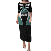 Custom New Zealand Bicycle 2025 Puletasi LT03 Long Dress Black-Teal - Polynesian Pride