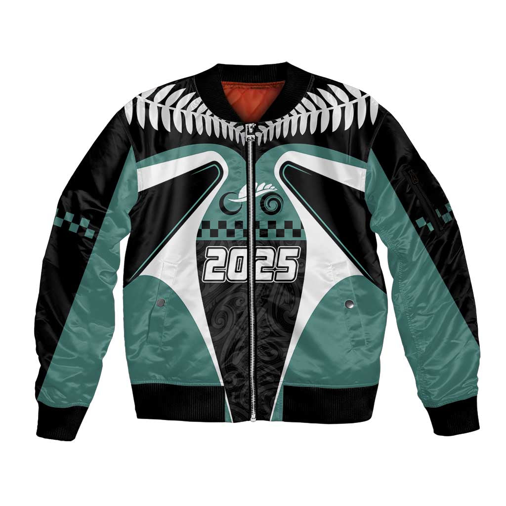 Custom New Zealand Bicycle 2025 Sleeve Zip Bomber Jacket LT03 Unisex Black-Teal - Polynesian Pride