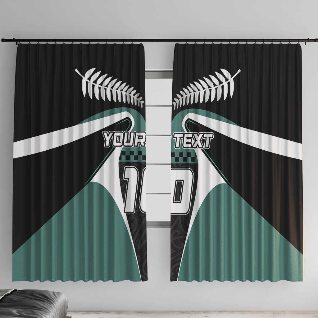 Custom New Zealand Bicycle 2025 Window Curtain LT03 With Hooks Black-Teal - Polynesian Pride