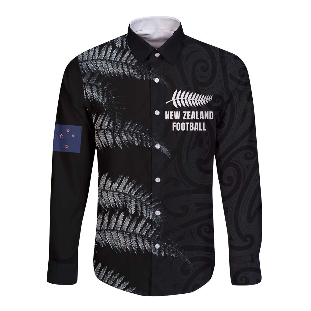 Custom New Zealand Football-Towards World Cup 2026 Long Sleeve Button Shirt LT03 Unisex Black - Polynesian Pride