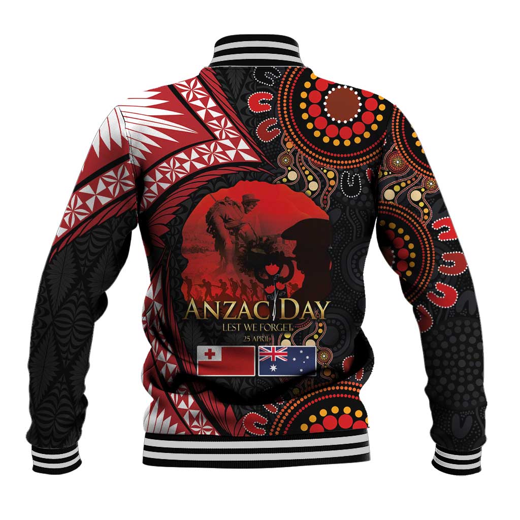 Tonga and Australia ANZAC Day Baseball Jacket Aboriginal and Ngatu Art Pattern - Gallipoli Lest We Forget LT03 - Polynesian Pride
