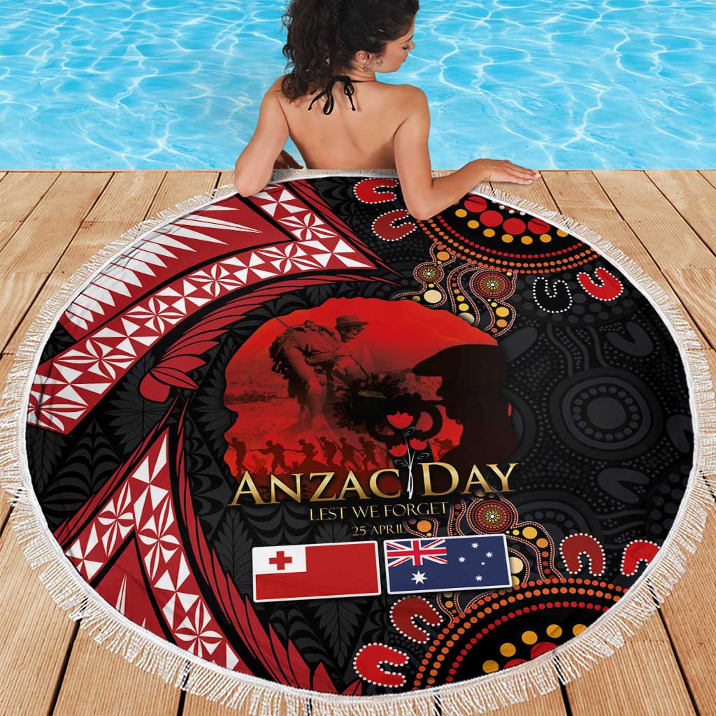 Tonga and Australia ANZAC Day Beach Blanket Aboriginal and Ngatu Art Pattern - Gallipoli Lest We Forget LT03 - Polynesian Pride