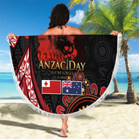 Tonga and Australia ANZAC Day Beach Blanket Aboriginal and Ngatu Art Pattern - Gallipoli Lest We Forget LT03 - Polynesian Pride