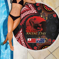 Tonga and Australia ANZAC Day Beach Blanket Aboriginal and Ngatu Art Pattern - Gallipoli Lest We Forget LT03 - Polynesian Pride