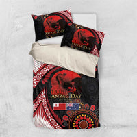 Tonga and Australia ANZAC Day Bedding Set Aboriginal and Ngatu Art Pattern - Gallipoli Lest We Forget LT03 US Twin 172cm x 218cm Black - Polynesian Pride