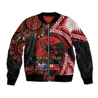 Tonga and Australia ANZAC Day Bomber Jacket Aboriginal and Ngatu Art Pattern - Gallipoli Lest We Forget LT03 Unisex Black - Polynesian Pride