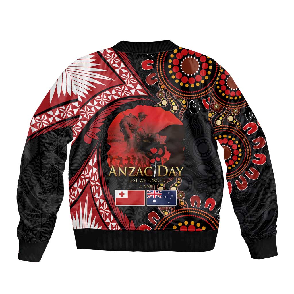 Tonga and Australia ANZAC Day Bomber Jacket Aboriginal and Ngatu Art Pattern - Gallipoli Lest We Forget LT03 - Polynesian Pride